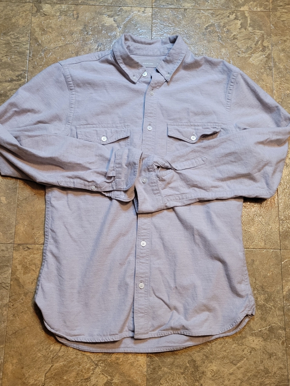 Everlane Flannel Shirt Mens Medium M Beige Long Sleeve Button Down Minimalist